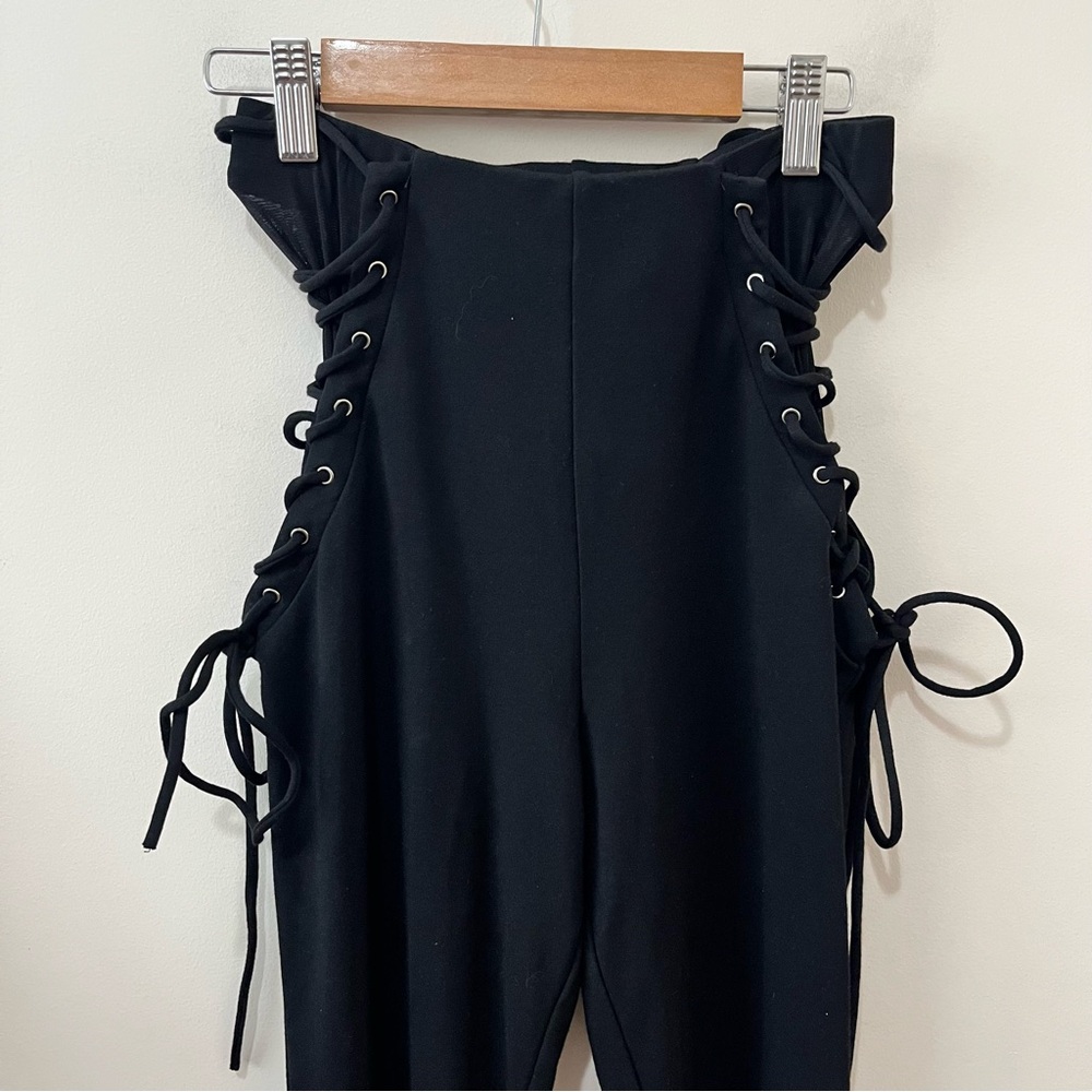 H.ours Revolve High and Wide Lace Up Leggings Sexy Festival Concert Black Small - Picture 8 of 12